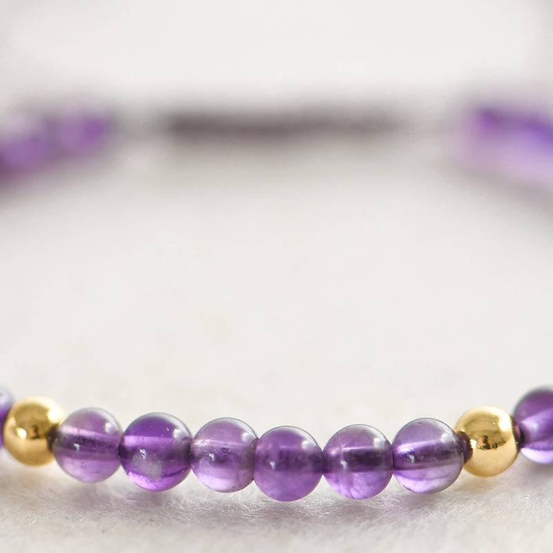 Wear FengShui 4mm Handmade Natural Amethyst 14k Gold Plated Copper Beads Braided String Relieves Stress Bracelet