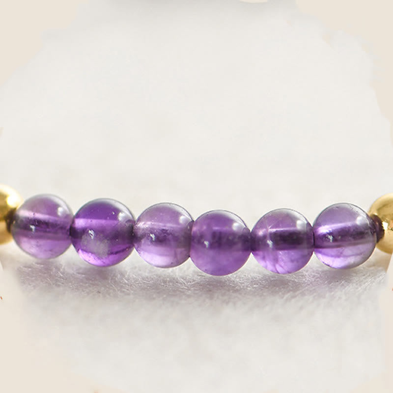 Wear FengShui 4mm Handmade Natural Amethyst 14k Gold Plated Copper Beads Braided String Relieves Stress Bracelet