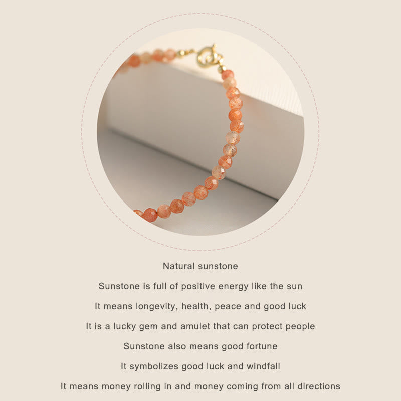 Wear FengShui 3mm Sun Stone Ultra-thin Beads 14k Gold Plated Copper Wealth Bracelet