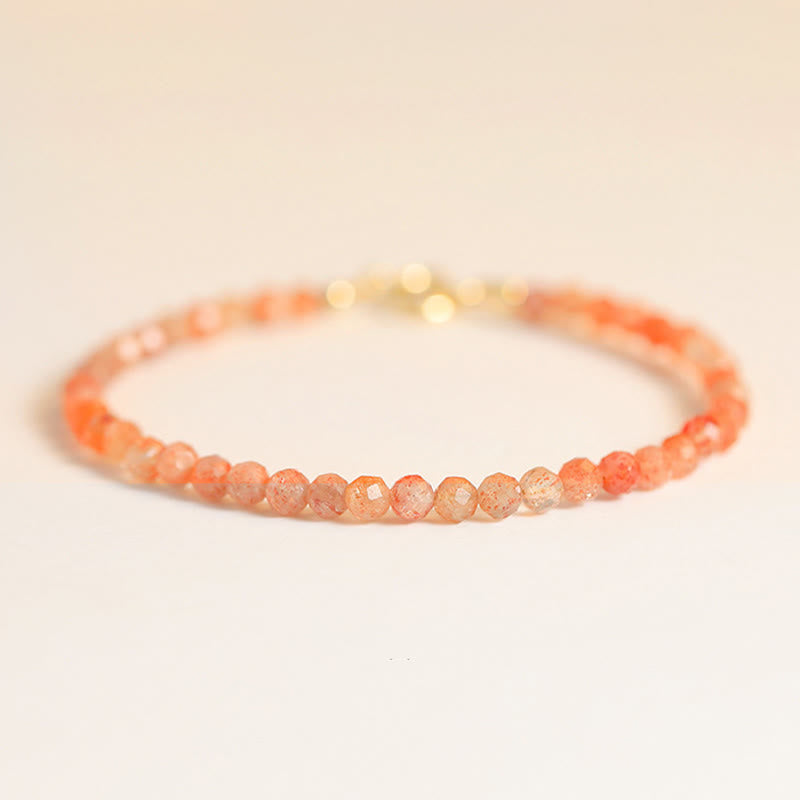 Wear FengShui 3mm Sun Stone Ultra-thin Beads 14k Gold Plated Copper Wealth Bracelet