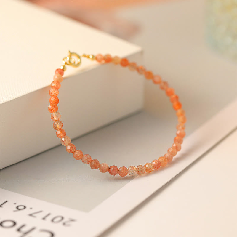 Wear FengShui 3mm Sun Stone Ultra-thin Beads 14k Gold Plated Copper Wealth Bracelet
