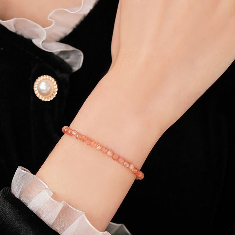Wear FengShui 3mm Sun Stone Ultra-thin Beads 14k Gold Plated Copper Wealth Bracelet
