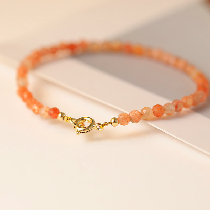 Wear FengShui 3mm Sun Stone Ultra-thin Beads 14k Gold Plated Copper Wealth Bracelet