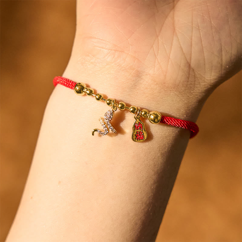 Wear FengShui Handmade Red String Fu Character Year Of The Snake Protection Braided Bracelet