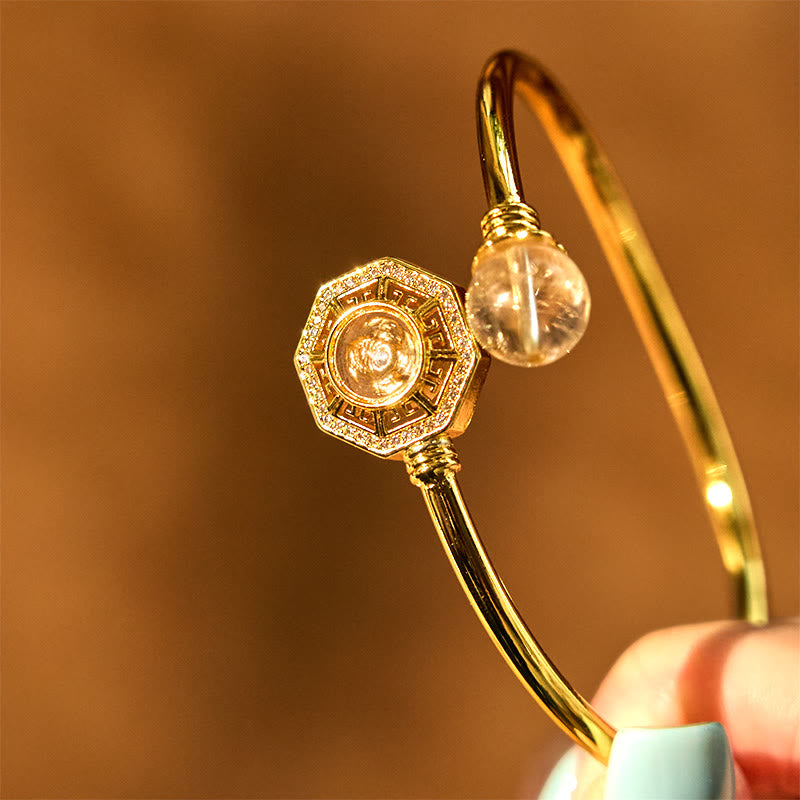 Wear FengShui Rutilated Quartz Copper Brass Rotatable Windmill Feng Sheng Shui Qi Courage Bracelet Bangle