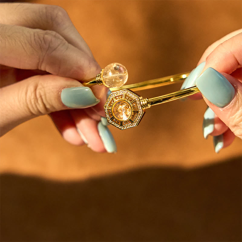 Wear FengShui Rutilated Quartz Copper Brass Rotatable Windmill Feng Sheng Shui Qi Courage Bracelet Bangle
