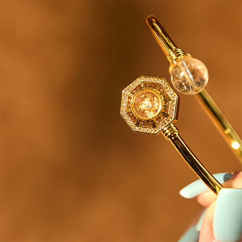 Wear FengShui Rutilated Quartz Copper Brass Rotatable Windmill Feng Sheng Shui Qi Courage Bracelet Bangle