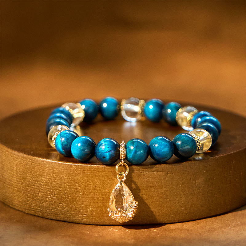 Wear FengShui Blue Tiger Eye White Crystal Water Drop Strength Bracelet