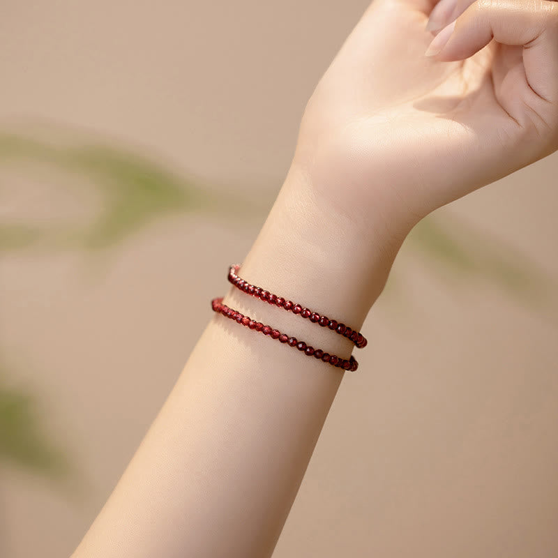 Wear FengShui 3mm Natural Small Garnet Ultra-Thin Beads Protection Bracelet