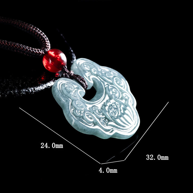 Wear FengShui Lotus Carved Jade Ruyi Abundance Prosperity Abundance Necklace Pendant