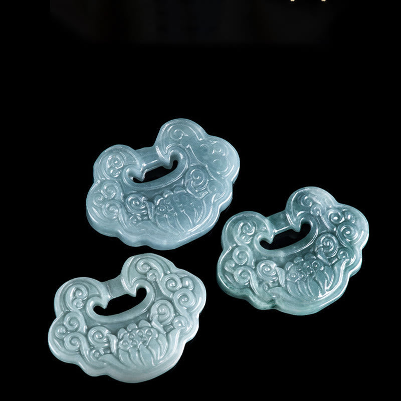 Wear FengShui Lotus Carved Jade Ruyi Abundance Prosperity Abundance Necklace Pendant