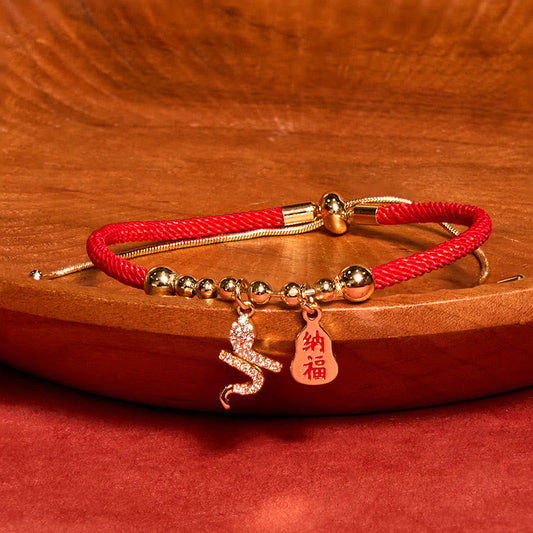 Wear FengShui Handmade Red String Fu Character Year Of The Snake Protection Braided Bracelet