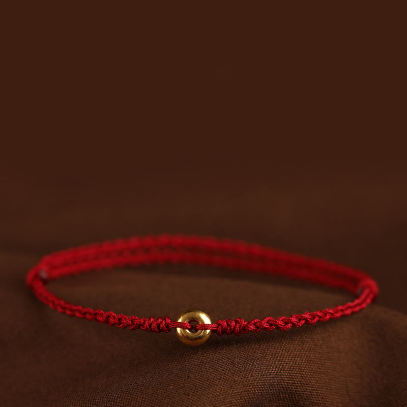 Wear FengShui 999 Gold Small Peace Buckle Red String Protection Luck Braided Bracelet Anklet