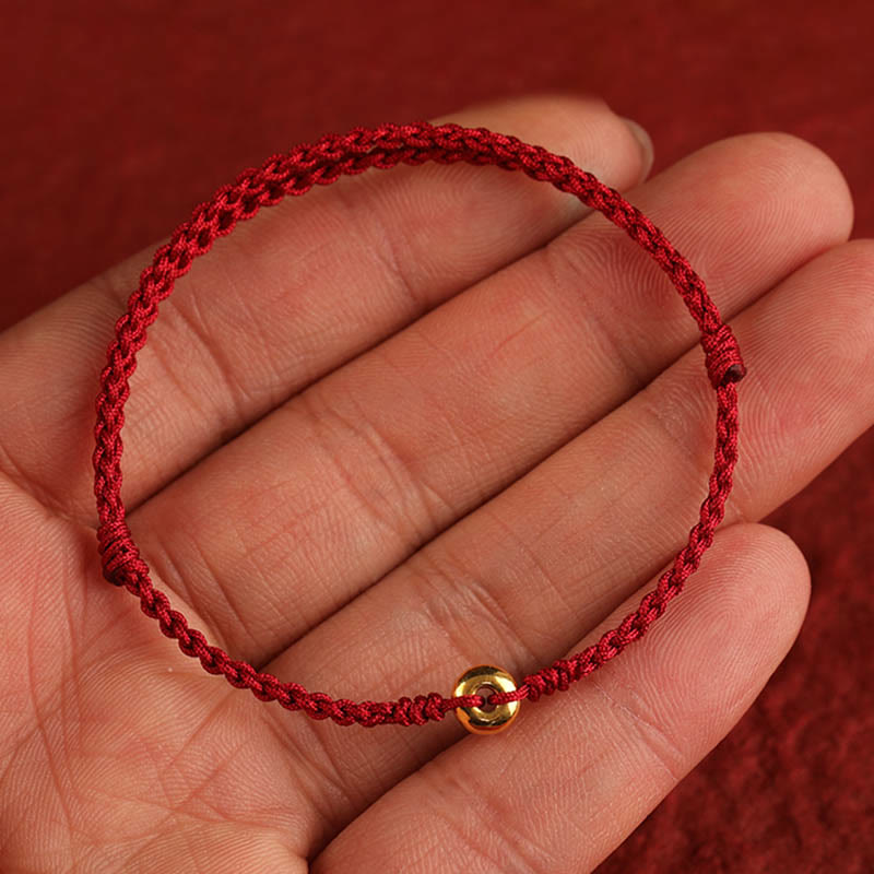 Wear FengShui 999 Gold Small Peace Buckle Red String Protection Luck Braided Bracelet Anklet