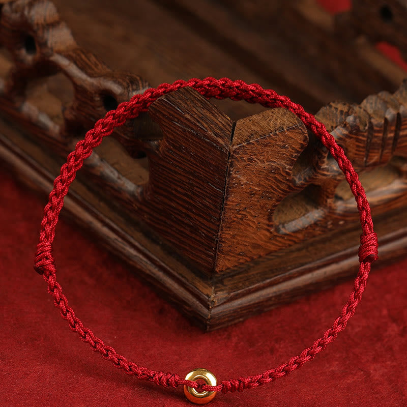 Wear FengShui 999 Gold Small Peace Buckle Red String Protection Luck Braided Bracelet Anklet