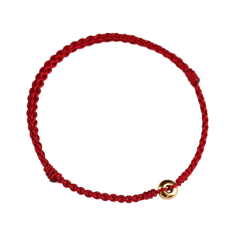 Wear FengShui 999 Gold Small Peace Buckle Red String Protection Luck Braided Bracelet Anklet