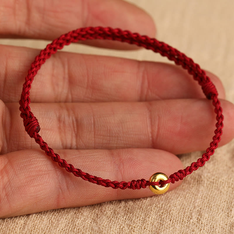 Wear FengShui 999 Gold Small Peace Buckle Red String Protection Luck Braided Bracelet Anklet