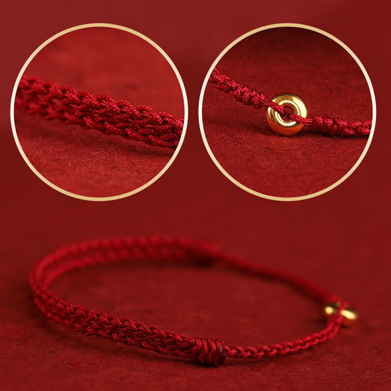 Wear FengShui 999 Gold Small Peace Buckle Red String Protection Luck Braided Bracelet Anklet