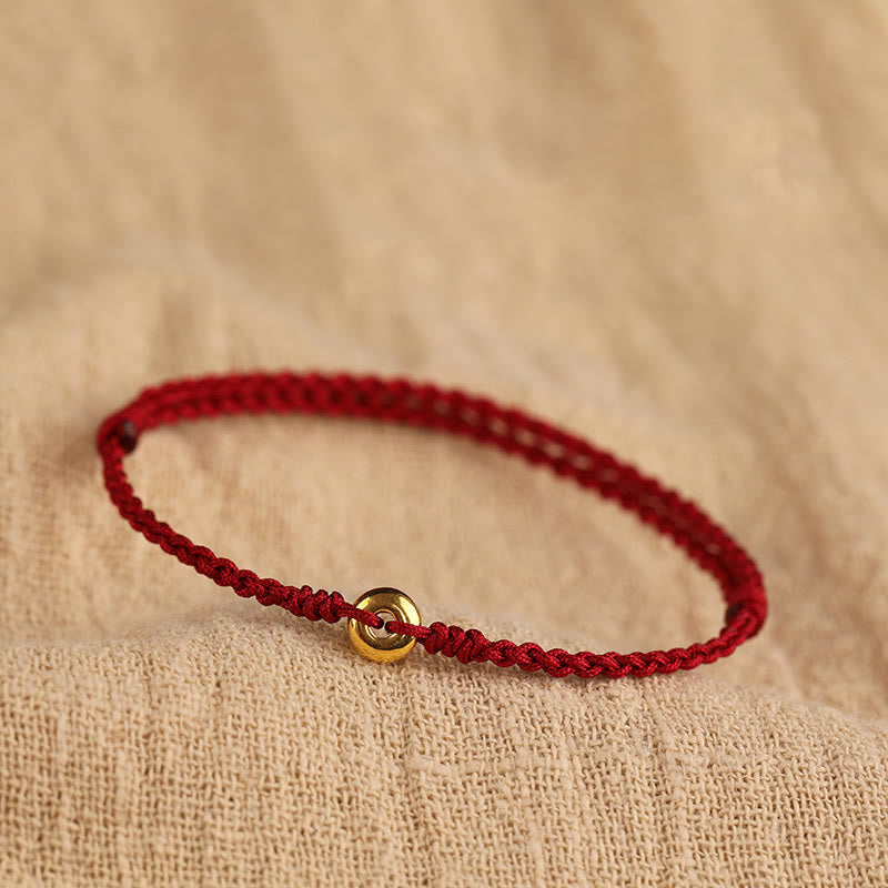 Wear FengShui 999 Gold Small Peace Buckle Red String Protection Luck Braided Bracelet Anklet