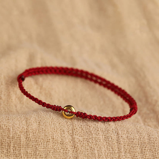 Wear FengShui 999 Gold Small Peace Buckle Red String Protection Luck Braided Bracelet Anklet