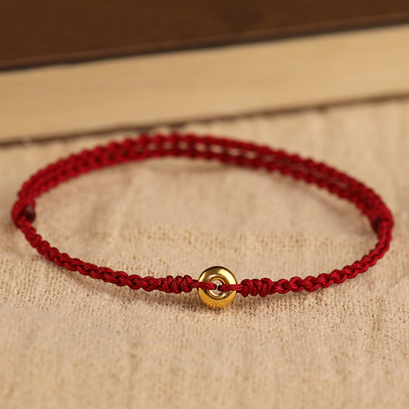 Wear FengShui 999 Gold Small Peace Buckle Red String Protection Luck Braided Bracelet Anklet