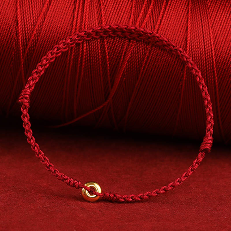 Wear FengShui 999 Gold Small Peace Buckle Red String Protection Luck Braided Bracelet Anklet