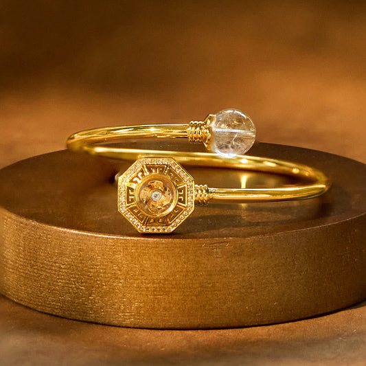 Wear FengShui Rutilated Quartz Copper Brass Rotatable Windmill Feng Sheng Shui Qi Courage Bracelet Bangle