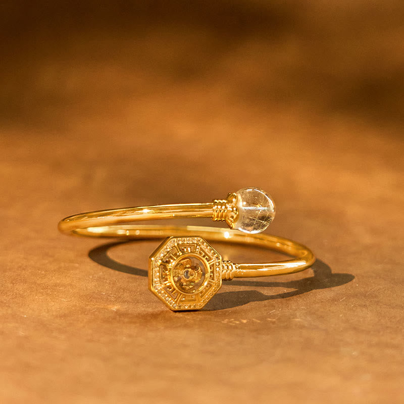 Wear FengShui Rutilated Quartz Copper Brass Rotatable Windmill Feng Sheng Shui Qi Courage Bracelet Bangle