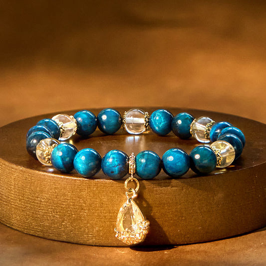 Wear FengShui Blue Tiger Eye White Crystal Water Drop Strength Bracelet