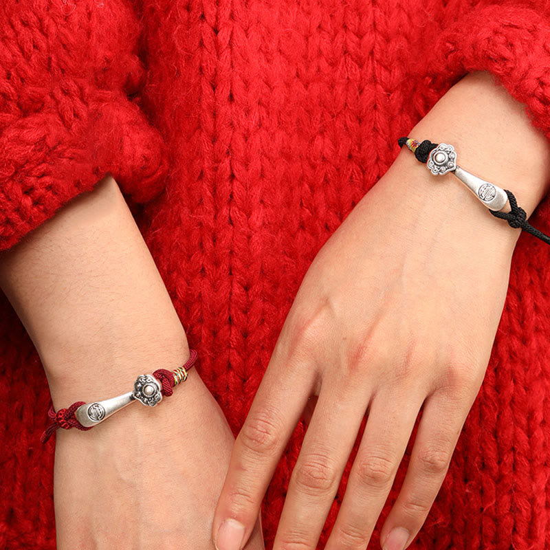 Wear FengShui 999 Sterling Silver Ruyi Stick String Protection Braided Bracelet