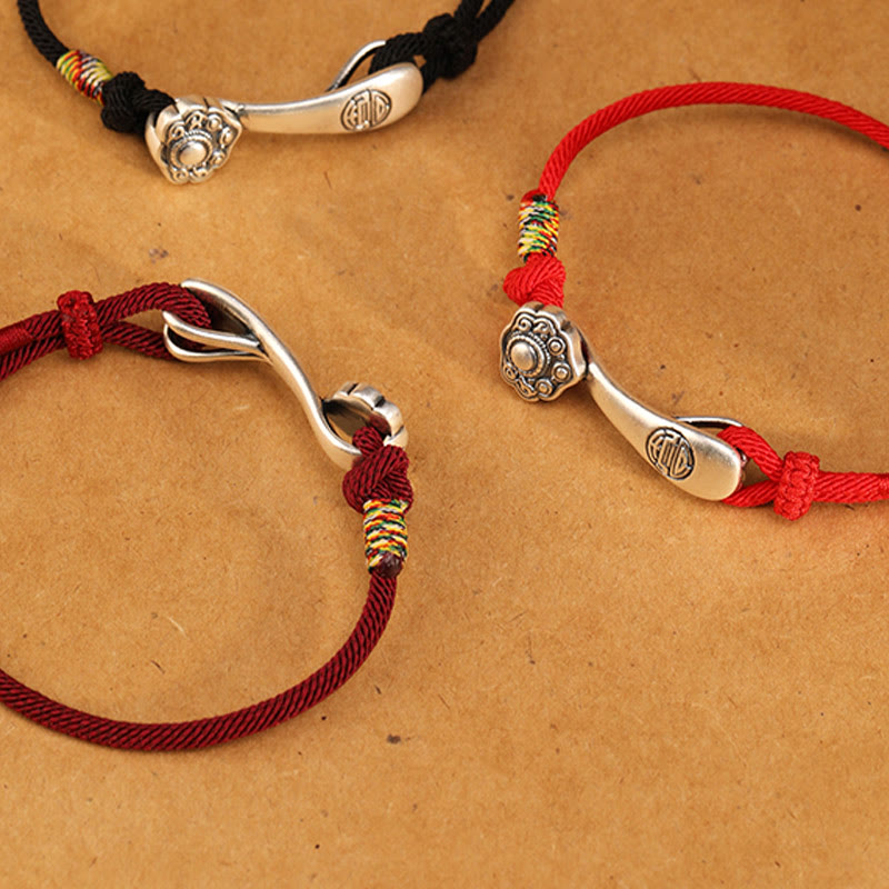 Wear FengShui 999 Sterling Silver Ruyi Stick String Protection Braided Bracelet
