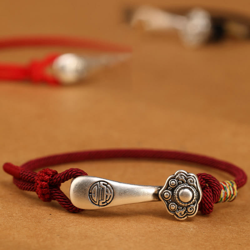 Wear FengShui 999 Sterling Silver Ruyi Stick String Protection Braided Bracelet