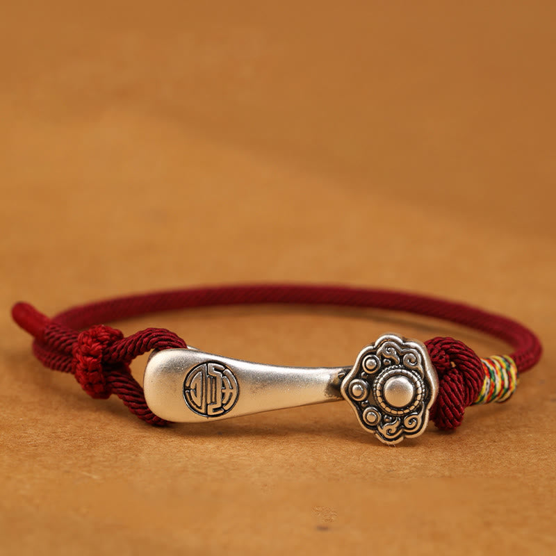 Wear FengShui 999 Sterling Silver Ruyi Stick String Protection Braided Bracelet