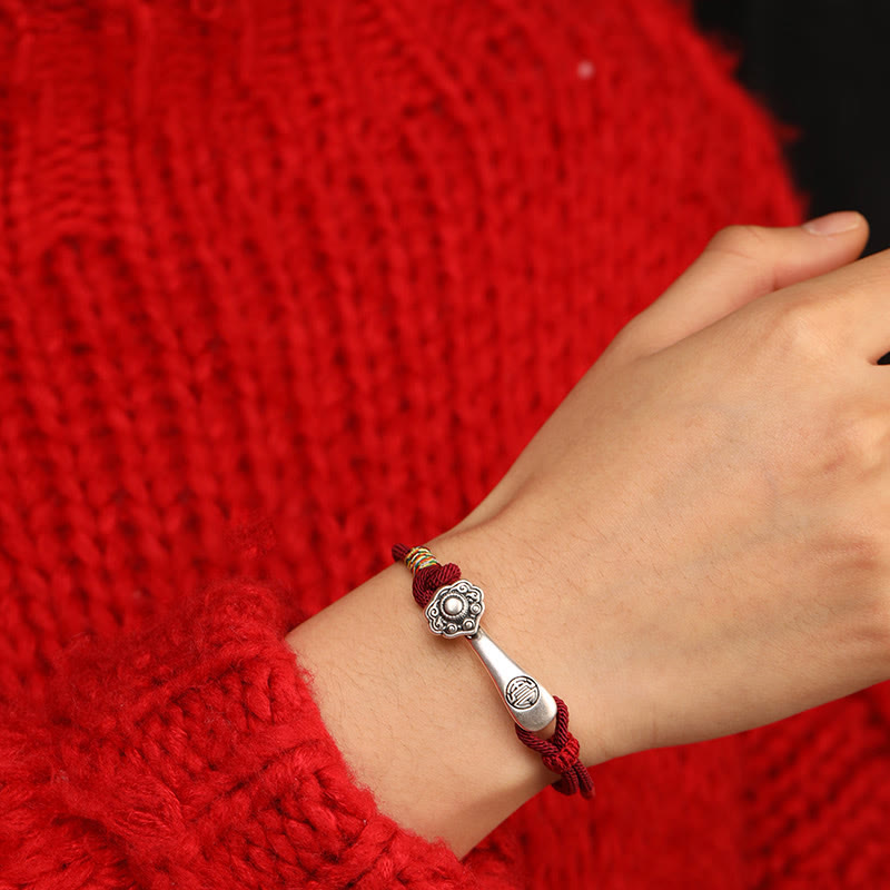 Wear FengShui 999 Sterling Silver Ruyi Stick String Protection Braided Bracelet