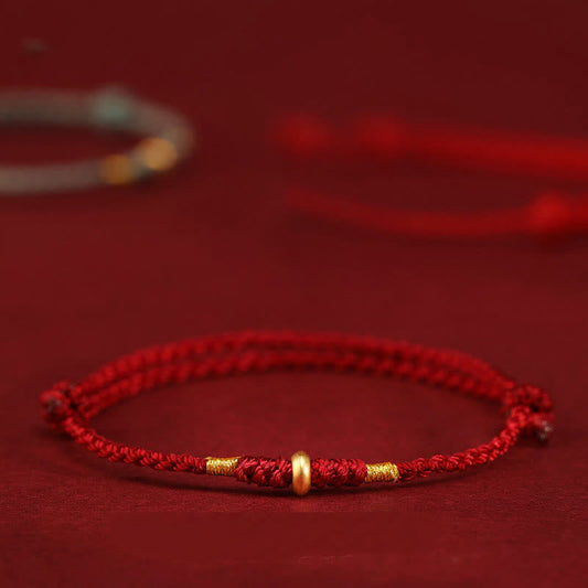 Wear FengShui 999 Gold Small Lucky Beads String Protection Luck Braided Bracelet Anklet