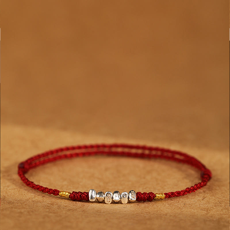 Wear FengShui 925 Sterling Silver String Protection Luck Ultra-Thin Braided Bracelet Anklet