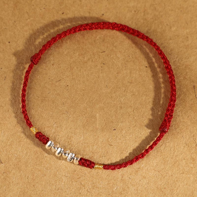 Wear FengShui 925 Sterling Silver String Protection Luck Ultra-Thin Braided Bracelet Anklet