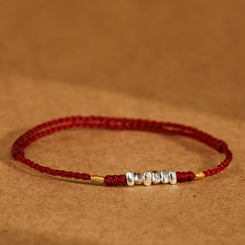 Wear FengShui 925 Sterling Silver String Protection Luck Ultra-Thin Braided Bracelet Anklet