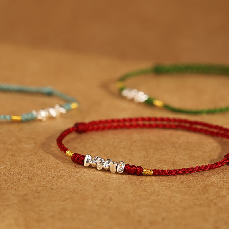 Wear FengShui 925 Sterling Silver String Protection Luck Ultra-Thin Braided Bracelet Anklet