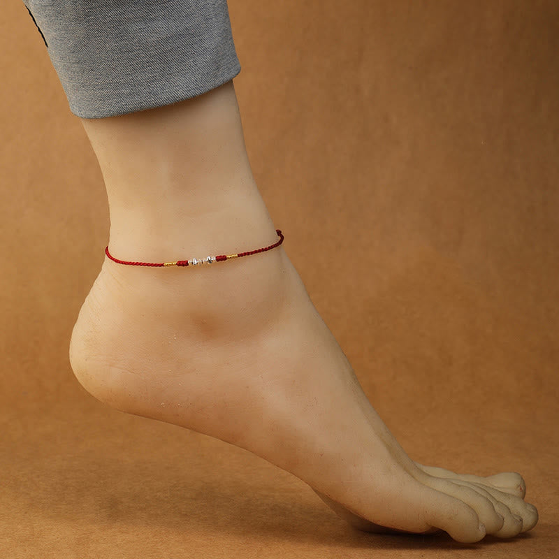 Wear FengShui 925 Sterling Silver String Protection Luck Ultra-Thin Braided Bracelet Anklet