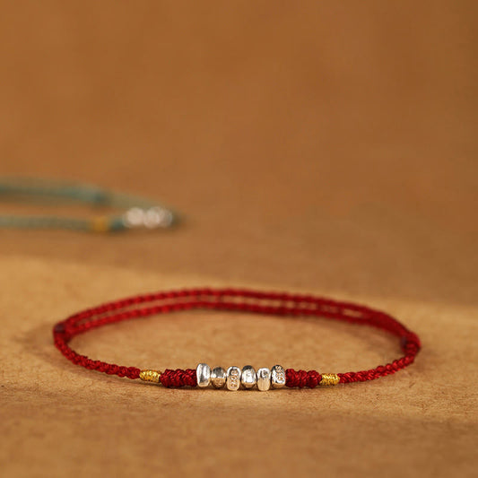 Wear FengShui 925 Sterling Silver String Protection Luck Ultra-Thin Braided Bracelet Anklet
