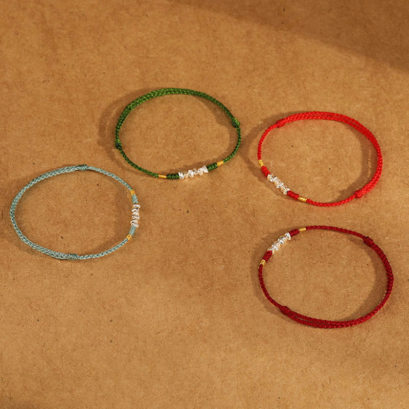 Wear FengShui 925 Sterling Silver String Protection Luck Ultra-Thin Braided Bracelet Anklet
