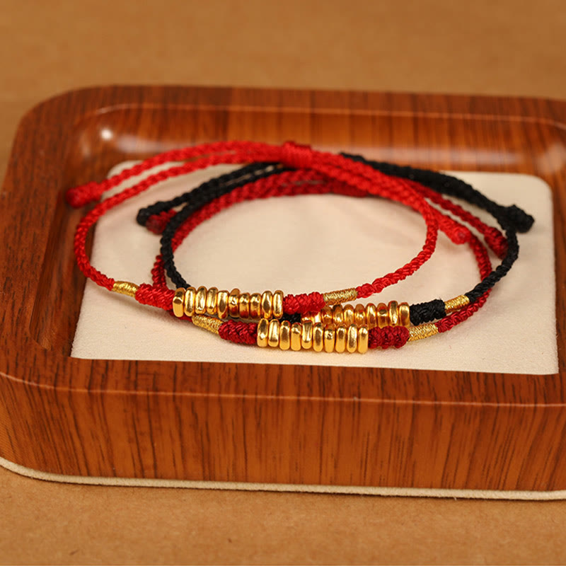 Wear FengShui 999 Gold Small Pieces String Protection Luck Ultra-Thin Braided Bracelet