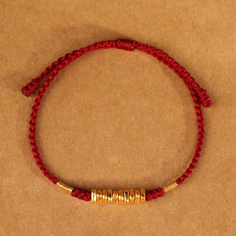 Wear FengShui 999 Gold Small Pieces String Protection Luck Ultra-Thin Braided Bracelet