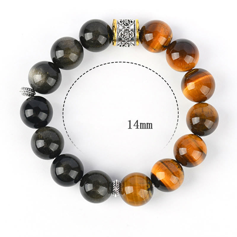 Wear FengShui Tiger Eye Gold Sheen Obsidian Om Mani Padme Hum Bracelet