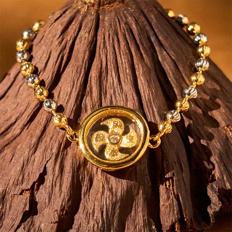 Wear FengShui Feng Sheng Shui Qi Copper Brass Rotatable Windmill Bead Protection Braided Bracelet