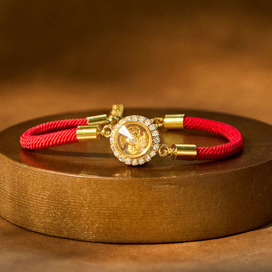 Wear FengShui Red String Copper Brass Rotatable Windmill Feng Sheng Shui Qi Protection Braided Bracelet