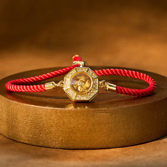 Wear FengShui Copper Brass Rotatable Windmill Feng Sheng Shui Qi Red String Faith Braided Bracelet