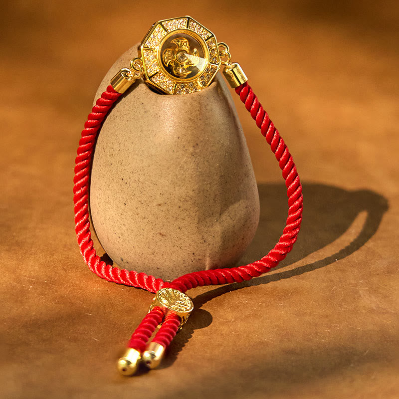 Wear FengShui Copper Brass Rotatable Windmill Feng Sheng Shui Qi Red String Faith Braided Bracelet