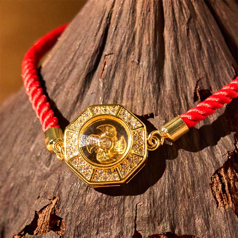 Wear FengShui Copper Brass Rotatable Windmill Feng Sheng Shui Qi Red String Faith Braided Bracelet